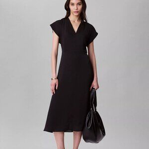 Calvin Klein Women's Satin V-Neck Midi Dress Black NEW